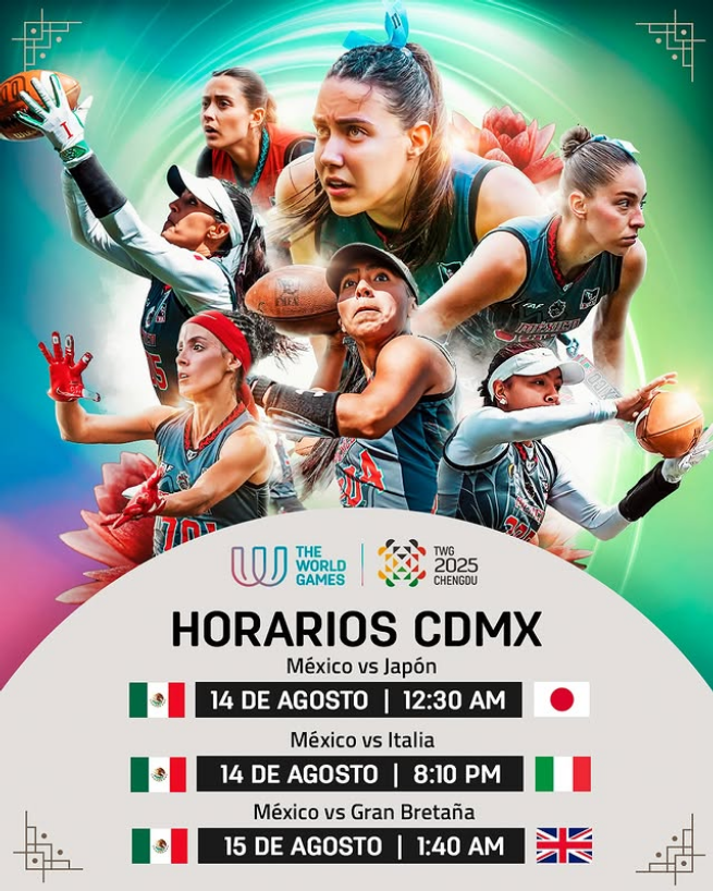 La selección mexicana femenil de flag football inicia su defensa del título en los World Games este 14 de agosto en Chengdu, China.