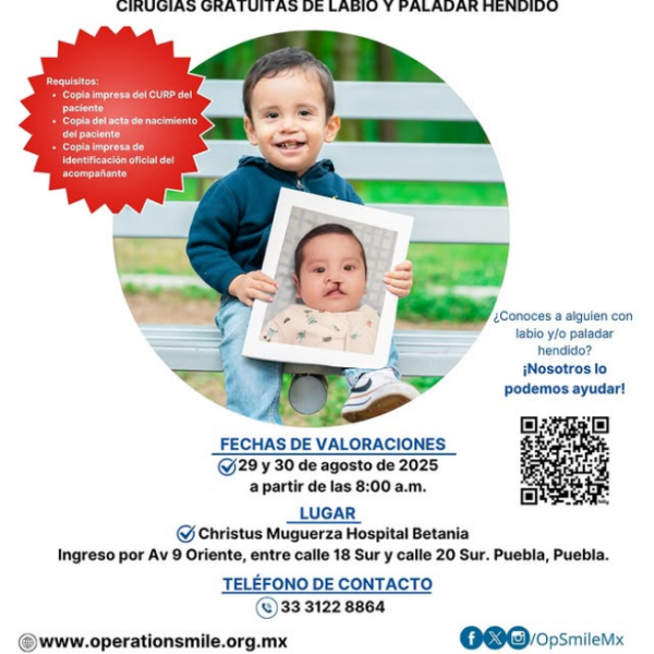 Operation Smile México y el Hospital Christus Muguerza Betania celebran 10 años de colaboración con el lanzamiento del Programa Quirúrgico 78 en Puebla. La iniciativa ofrecerá 78 cirugías gratuitas para tratar labio y/o paladar hendido, junto con seguimiento postoperatorio, terapia y apoyo emocional.