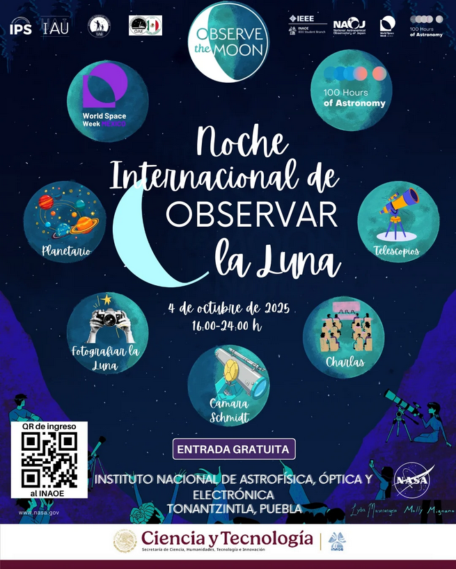 INAOE invita en Puebla a la Noche Internacional de Observación de la Luna 2025