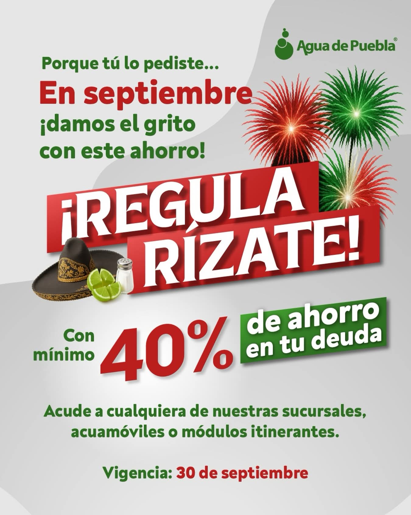 Usuarios de Agua de Puebla podrán regularizar sus pagos con descuentos y facilidades durante todo septiembre. Imagen: Agua de Puebla.