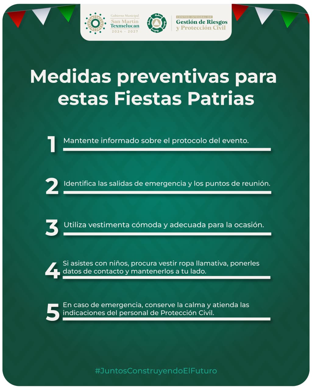 Texmelucan emite recomendaciones de seguridad para asistir a eventos patrios