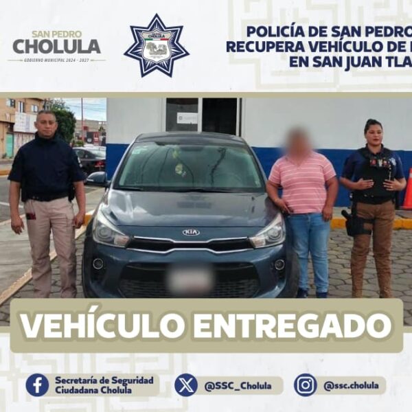 Policías de San Pedro Cholula recuperó un vehículo de plataforma robado