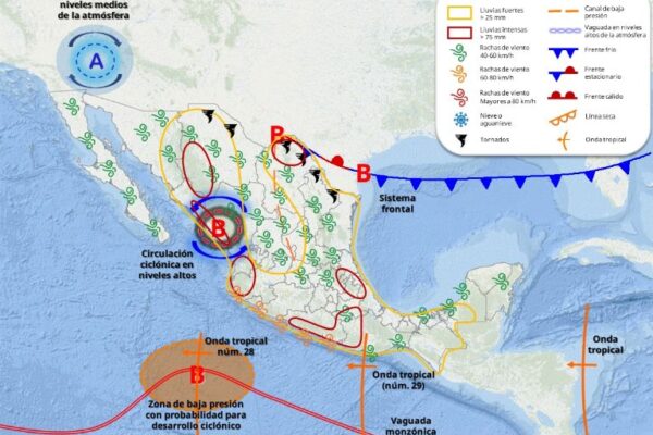 El primer frente frío de la temporada provocará lluvias intensas y bajas temperaturas en Puebla. Imagen: CONAGUA.