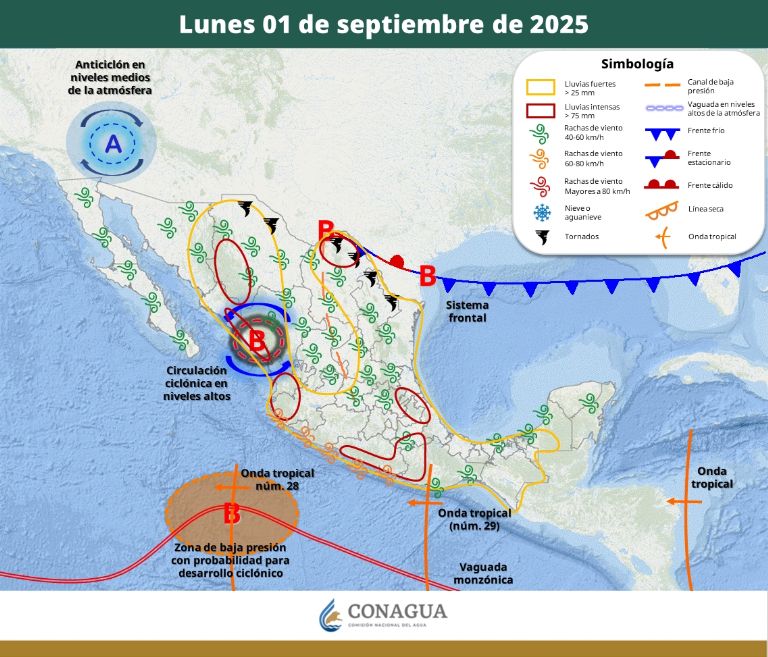 El primer frente frío de la temporada provocará lluvias intensas y bajas temperaturas en Puebla. Imagen: CONAGUA.