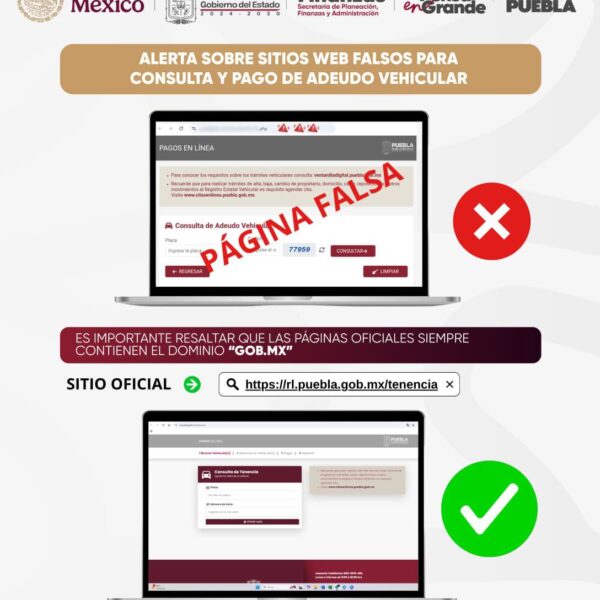 ¡Atención contribuyentes! Detectan sitio falso que suplanta el portal oficial para el pago de tenencia. Verifica siempre que la dirección termine en gob.mx.