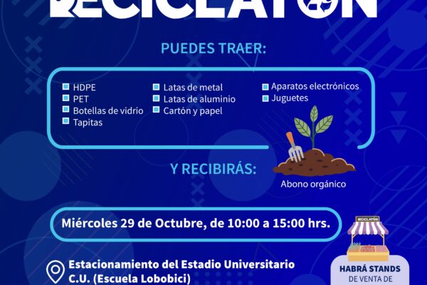 La BUAP organiza un Reciclatón este 29 de octubre; los participantes podrán entregar materiales reciclables y recibir abono orgánico a cambio. IMAGEN: BUAP.