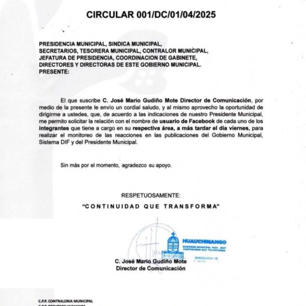 Ayuntamiento de Huauchinango pide a trabajadores entregar sus usuarios de Facebook para “monitorear reacciones”. La filtración ocurre en plena crisis por lluvias y tras el regaño de Sheinbaum al alcalde.