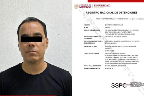 El exfutbolista Omar Bravo, máximo goleador en la historia de las Chivas, fue detenido en Zapopan por su presunta implicación en el delito de abuso sexual infantil agravado. Imagen: Fiscalía de Jalisco.