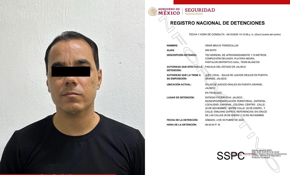 El exfutbolista Omar Bravo, máximo goleador en la historia de las Chivas, fue detenido en Zapopan por su presunta implicación en el delito de abuso sexual infantil agravado. Imagen: Fiscalía de Jalisco.