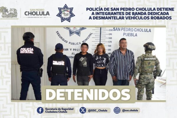 Operativo conjunto entre Marina, SSP y Policía de Cholula permitió detener a tres personas que desmantelaban un tractocamión robado en Ajalpan.