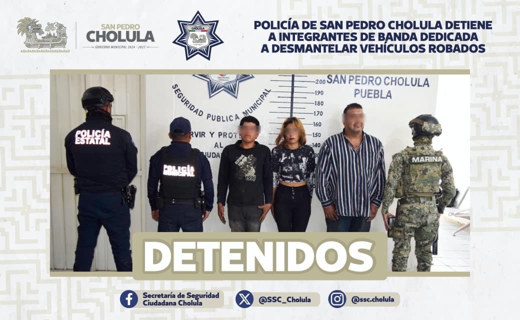 Operativo conjunto entre Marina, SSP y Policía de Cholula permitió detener a tres personas que desmantelaban un tractocamión robado en Ajalpan.