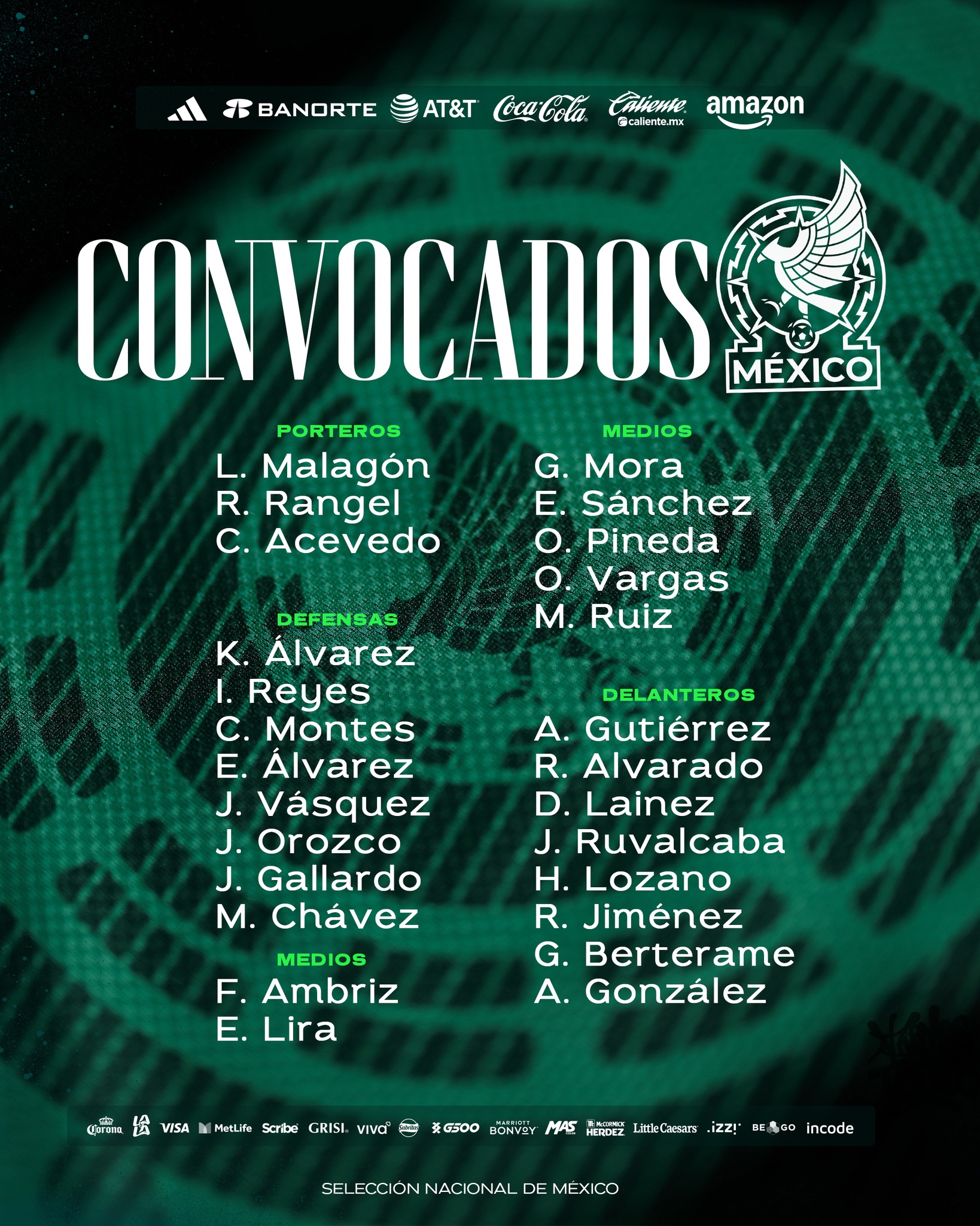 “Hormiga” González, Ruvalcaba y Obed Vargas se suman al llamado de Javier Aguirre para los duelos ante Uruguay y Paraguay.