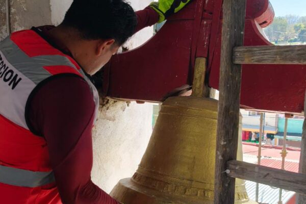 Autoridades de San Pedro Cholula realizaron una revisión previa en los templos que formarán parte del Concierto de Campanas del Vaniloquio 2025.