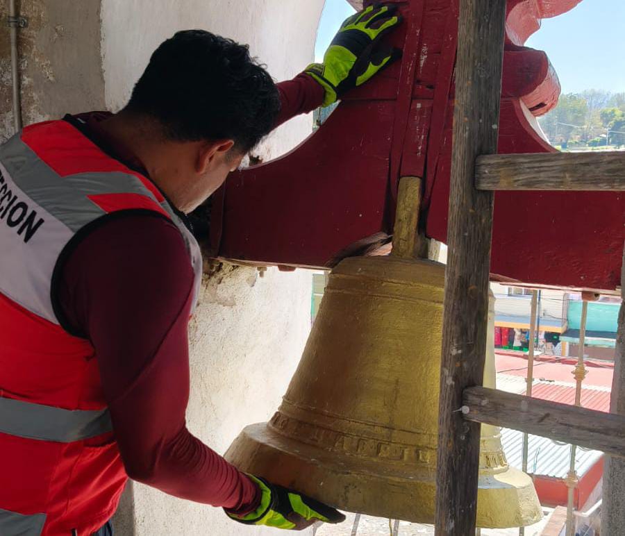 Autoridades de San Pedro Cholula realizaron una revisión previa en los templos que formarán parte del Concierto de Campanas del Vaniloquio 2025.