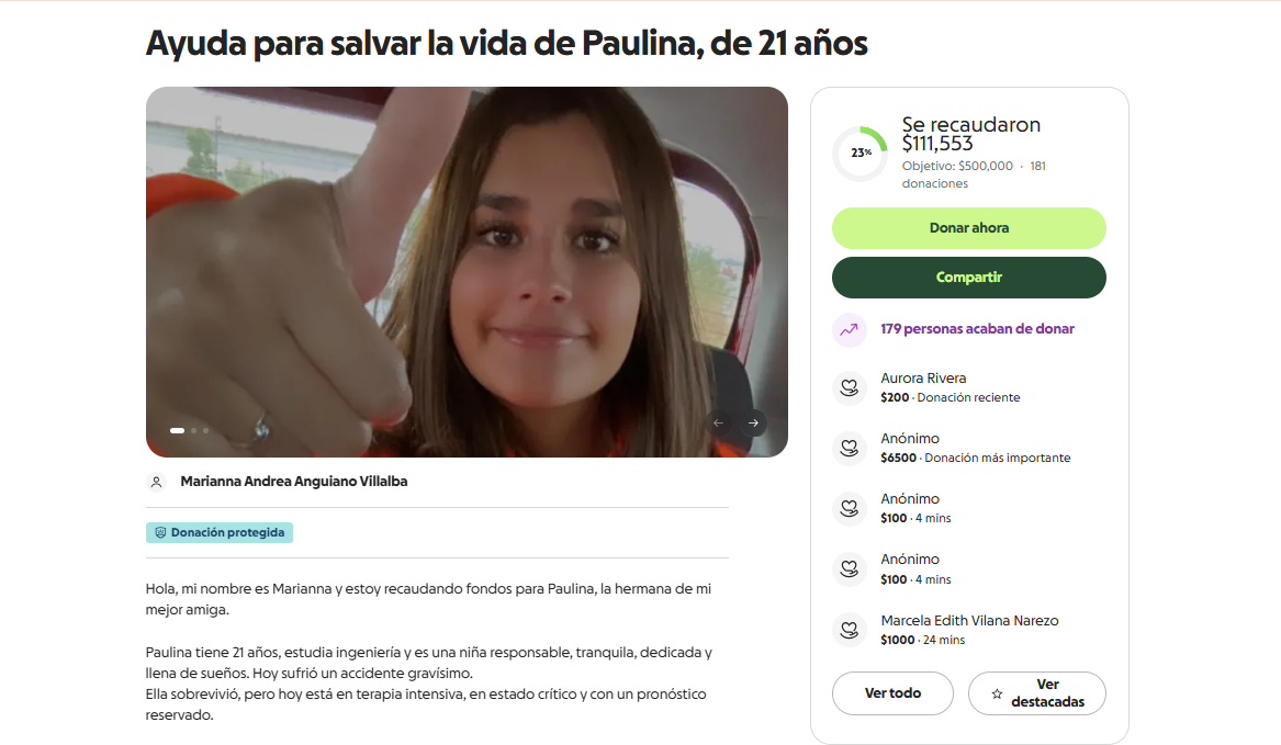 Crean campaña de fondos para sobreviviente del aparatoso choque en la Vía Atlixcáyotl