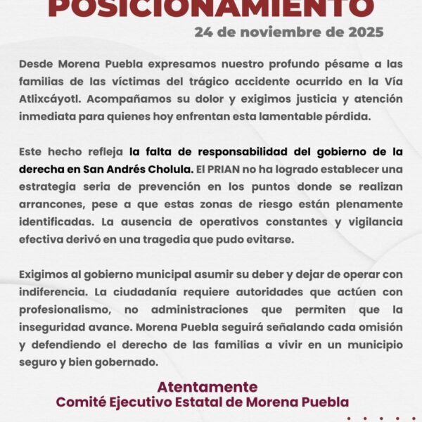 Morena Puebla responsabilizó al gobierno de San Andrés Cholula tras otro accidente fatal en la Vía Atlixcáyotl, pero usuarios cuestionaron el señalamiento al recordar que la vialidad es de jurisdicción estatal desde 2021.