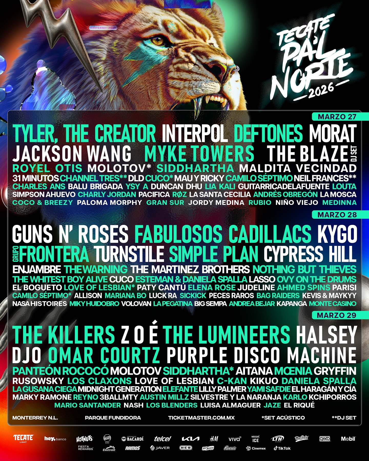 Guns N’ Roses, The Killers y Tyler, The Creator encabezan el Tecate Pa’l Norte 2026