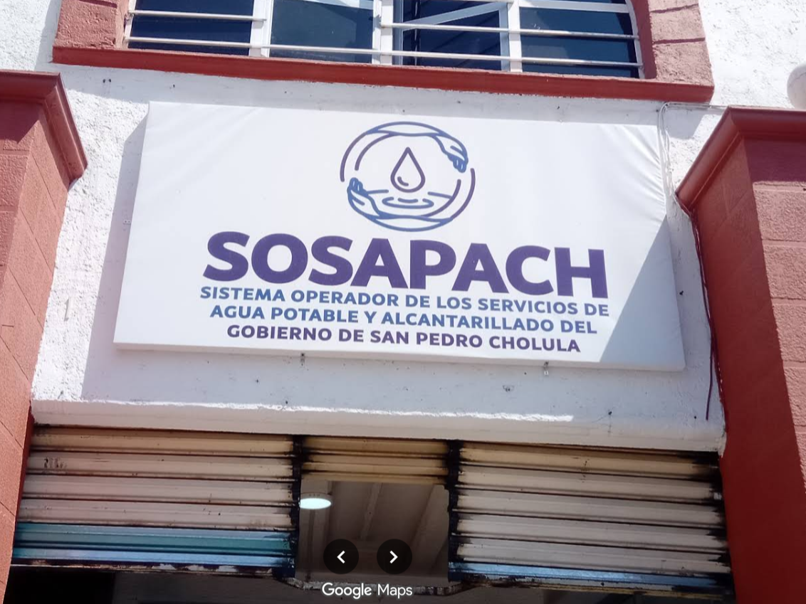 El Sosapach de San Pedro Cholula advirtió sobre personas que se hacen pasar por empleados del organismo para cobrar de forma ilegal el servicio de agua. FOTO: Google Maps.
