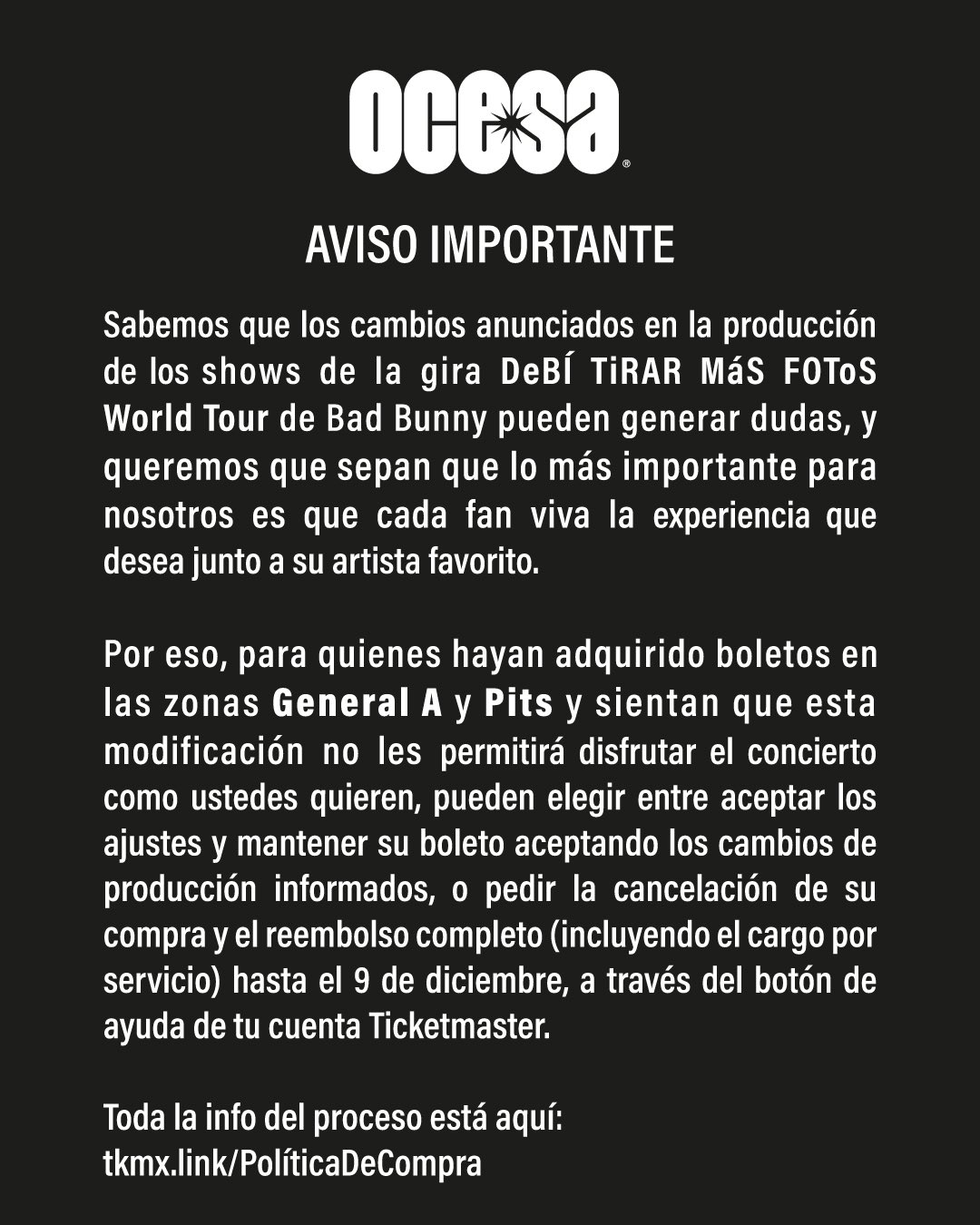 Bad Bunny ofrece reembolsos tras cambios en el escenario