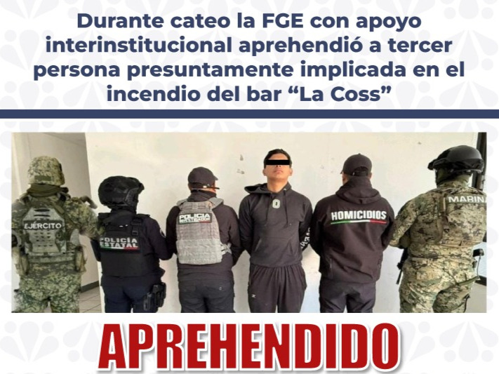 Detienen en Texmelucan al cuarto implicado en el ataque incendiario al bar Lacoss