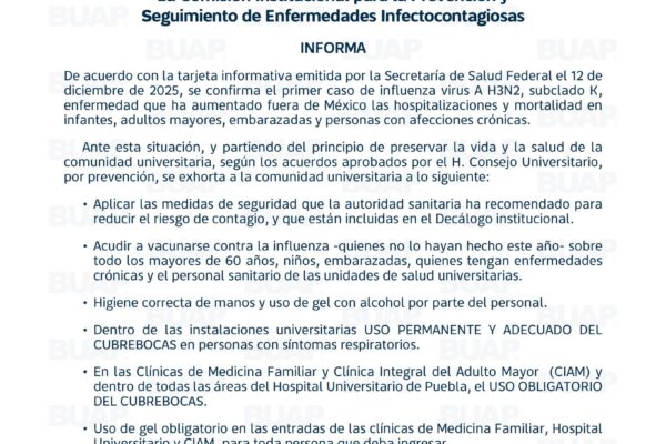 BUAP refuerza uso de cubrebocas, vacunación y protocolos sanitarios en sus instalaciones.