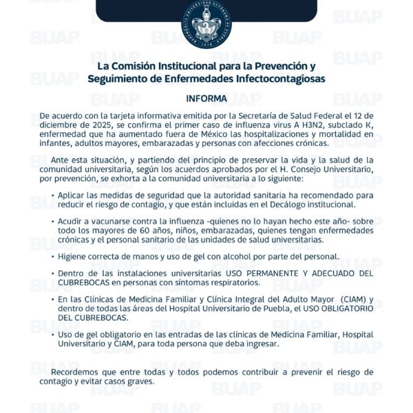 BUAP refuerza uso de cubrebocas, vacunación y protocolos sanitarios en sus instalaciones.