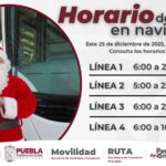 Horarios especiales del RUTA para este 25 de diciembre de 2025.