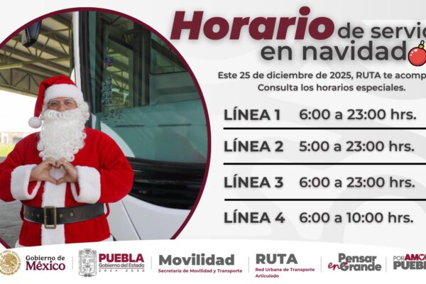 Horarios especiales del RUTA para este 25 de diciembre de 2025.