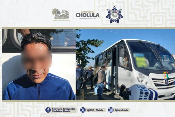Acción coordinada permite el aseguramiento de un probable responsable relacionado con actos ilícitos en transporte público en San Pedro Cholula