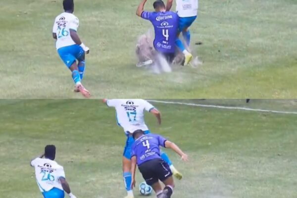 Gobierno de Puebla pidió la reparación inmediata del césped del Estadio Cuauhtémoc tras los daños registrados en el partido Puebla–Mazatlán. IMAGEN: TV Azteca.