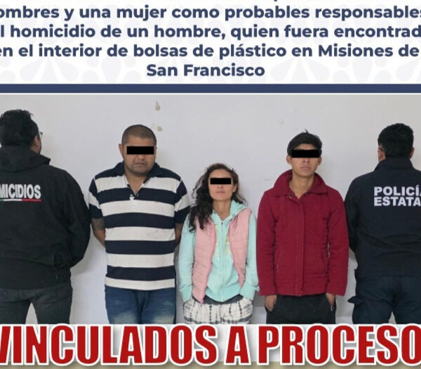 FGE vinculó a proceso a dos hombres y una mujer por el homicidio de un hombre cuyo cuerpo fue hallado embolsado en un contenedor en Misiones de San Francisco, Coronango.