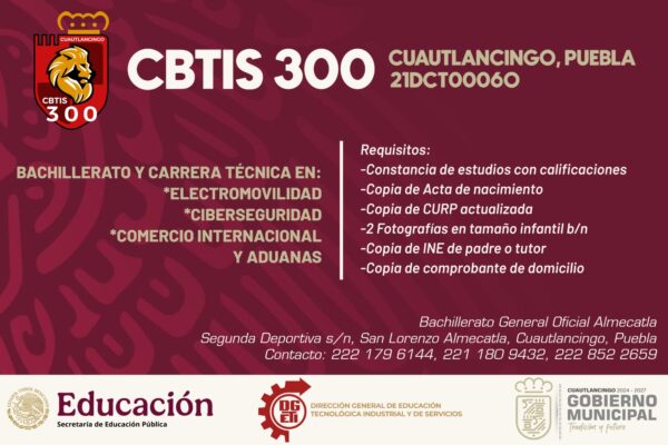 Puebla ampliará la oferta educativa de bachilleratos con un CBTIS en Cuatlancingo y otro plantel en San Andrés Cholula.