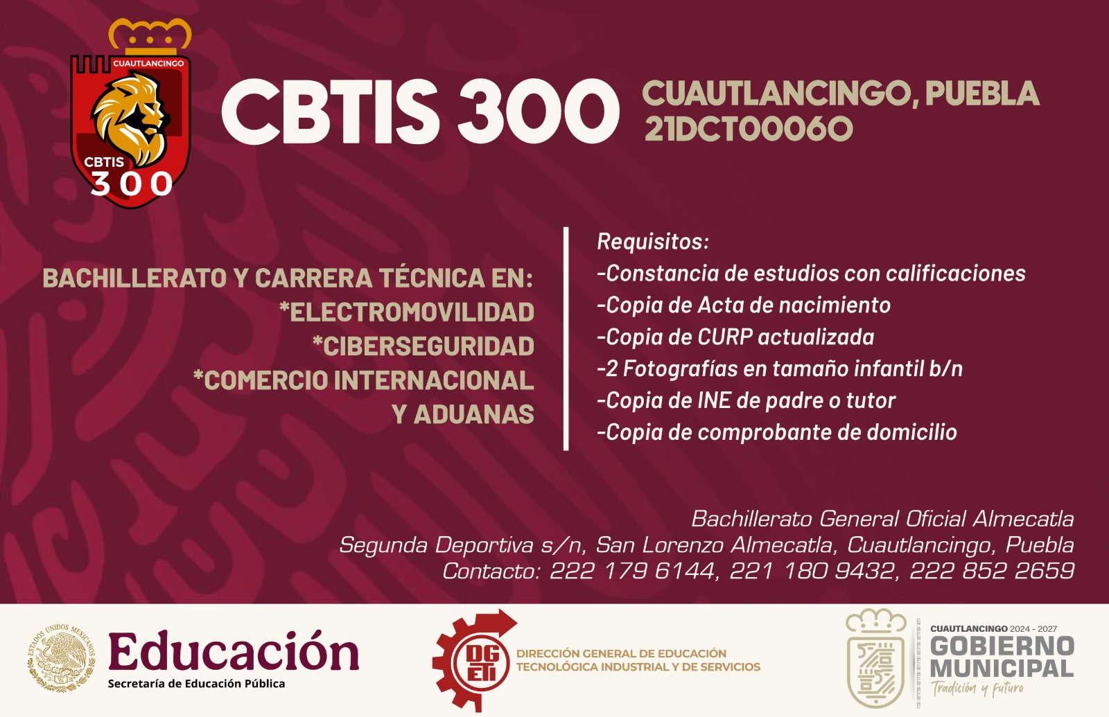 Puebla ampliará la oferta educativa de bachilleratos con un CBTIS en Cuatlancingo y otro plantel en San Andrés Cholula.