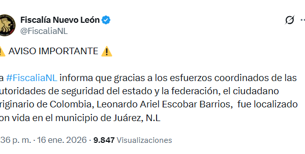 Leonardo Ariel Escobar, colaborador de la Ibero Puebla, fue localizado con vida en Juárez, Nuevo León, tras permanecer desaparecido desde el 2 de enero.