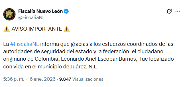 Leonardo Ariel Escobar, colaborador de la Ibero Puebla, fue localizado con vida en Juárez, Nuevo León, tras permanecer desaparecido desde el 2 de enero.