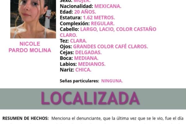 Localizan a Nicole Pardo.