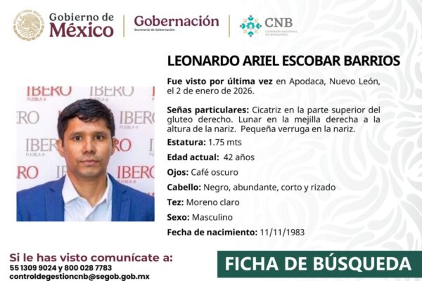 Familiares y la Ibero Puebla solicitan información para dar con el paradero de Leonardo Escobar Barrios.