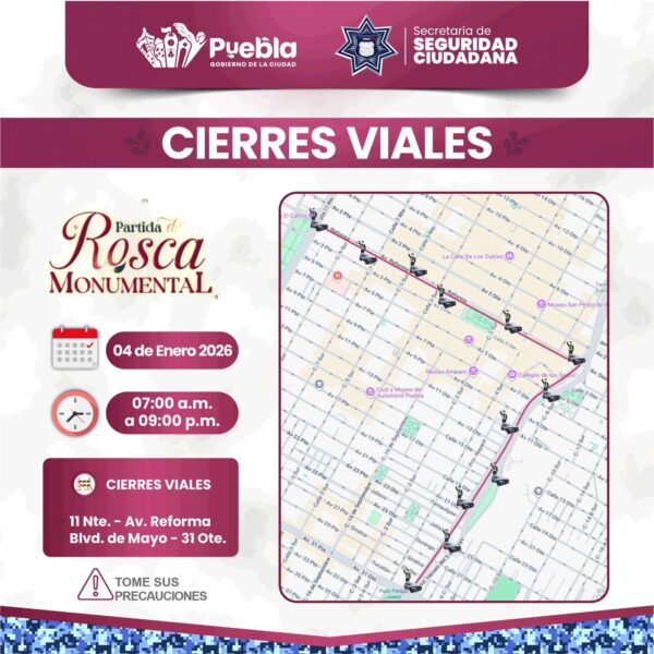 La SSC implementará cierres viales en el Centro Histórico este sábado 4 de enero por la instalación de la Rosca de Reyes Monumental.