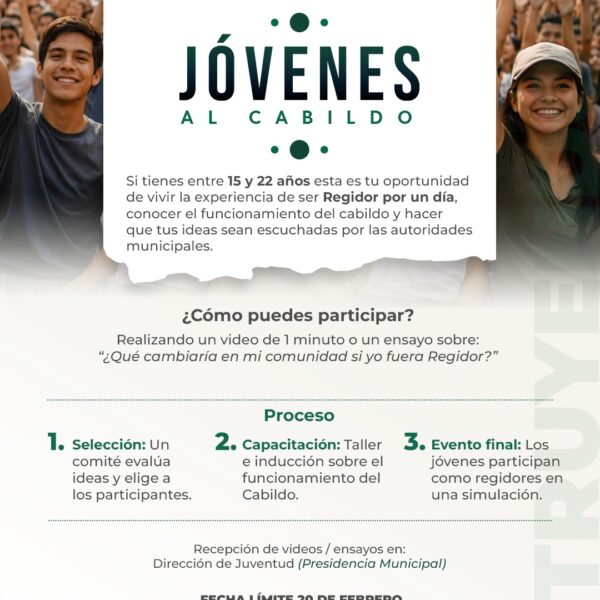 Las y los jóvenes podrán enviar un video o ensayo antes del 20 de febrero; 12 propuestas serán seleccionadas para la Sesión de Cabildo Juvenil del 27 de febrero.