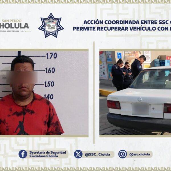 Autoridades de San Pedro Cholula recuperaron un vehículo con reporte de robo sobre el bulevar Forjadores, tras identificación del C5.