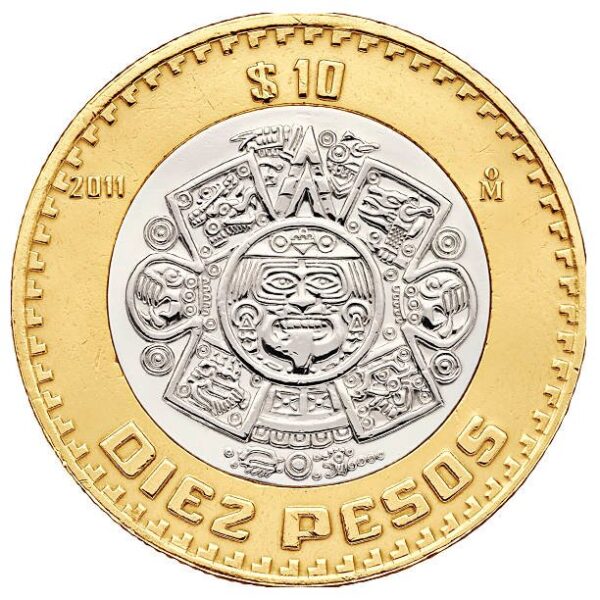 La SCHP dio un vistazo a la nueva moneda de 10 pesos que circulará en México a partir de este año. FOTO: SCHP.