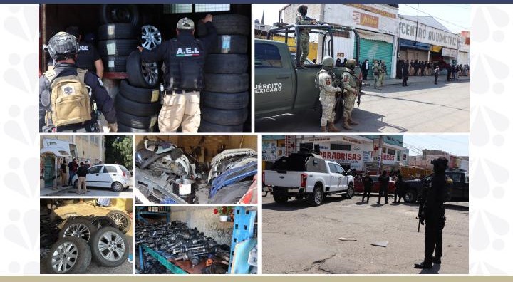 La Fiscalía de Puebla y fuerzas federales aseguraron tres inmuebles y recuperaron dos autos robados en la 46 Poniente. IMAGEN: Fiscalía de Puebla.
