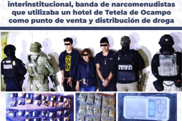 Usaban un hotel como "tiendita" de droga; en operativo conjunto GN y Ejército, detuvieron a los responsables de distribuir estupefacientes en el centro de Tetela de Ocampo.