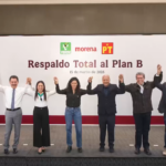 Dirigencias nacionales de Morena, el Partido del Trabajo y el Partido Verde anunciaron su respaldo al plan B de la reforma electoral. IMAGEN: X @LuisaAlcalde.