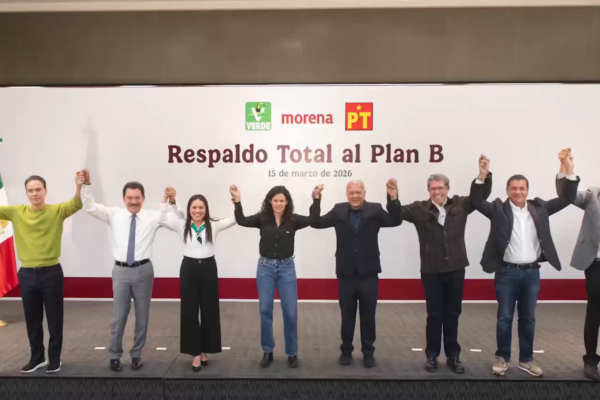 Dirigencias nacionales de Morena, el Partido del Trabajo y el Partido Verde anunciaron su respaldo al plan B de la reforma electoral. IMAGEN: X @LuisaAlcalde.