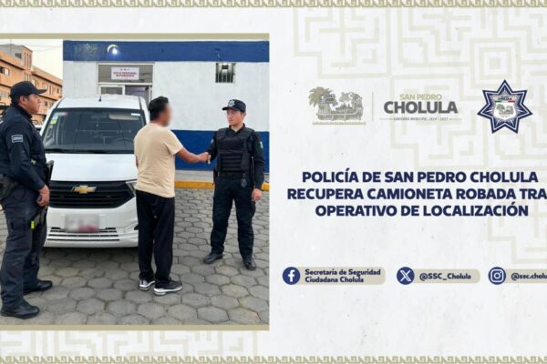 Elementos de la SSC Cholula recuperaron una camioneta robada tras implementar un operativo de búsqueda apoyado con geolocalización.