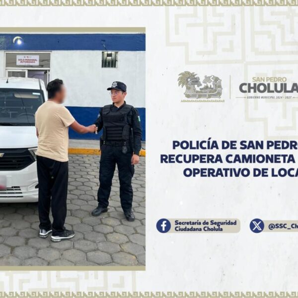 Elementos de la SSC Cholula recuperaron una camioneta robada tras implementar un operativo de búsqueda apoyado con geolocalización.