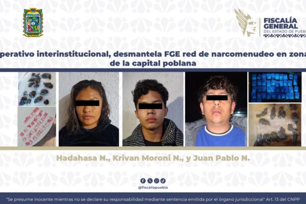 Una serie de denuncias vecinales derivó en un operativo que dejó al descubierto una red activa de distribución de droga. IMAGEN: FGE Puebla.