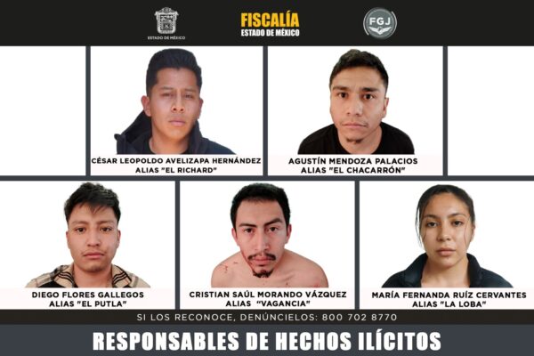 Condenan a 600 años de prisión a cinco integrantes del CJNG por triple homicidio en el Edomex. FOTO: FGJ Edomex.