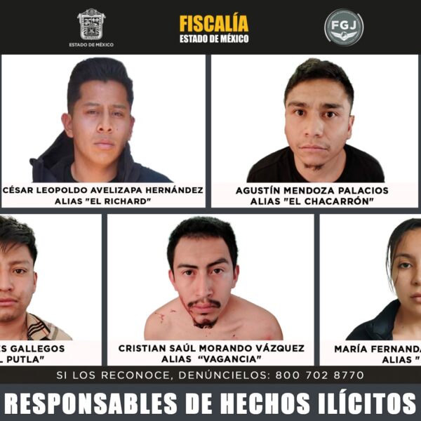 Condenan a 600 años de prisión a cinco integrantes del CJNG por triple homicidio en el Edomex. FOTO: FGJ Edomex.